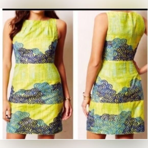 Anthropologie Tabitha Azure Scroll Sleeveless Bodycon Dress NWT - Picture 1 of 8